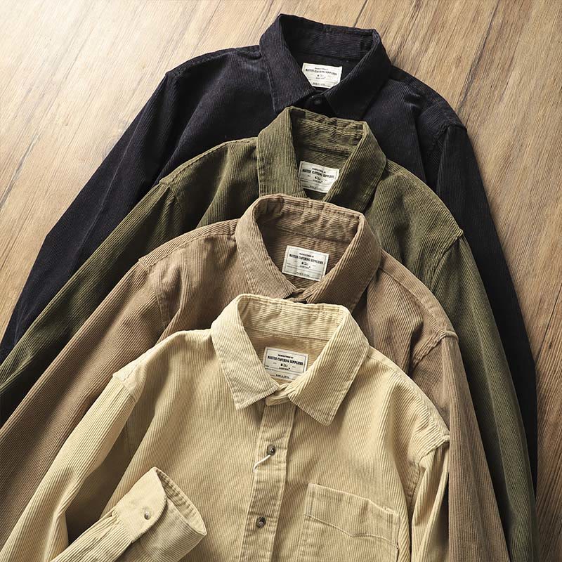 Buddha Stones Lapel Corduroy Solid Color Men's Long Sleeve Cotton Thickened Jacket With Pockets - image 18