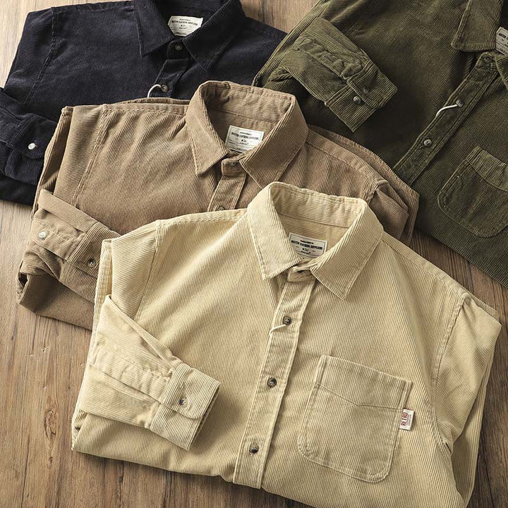 Buddha Stones Lapel Corduroy Solid Color Men's Long Sleeve Cotton Thickened Jacket With Pockets - image 21