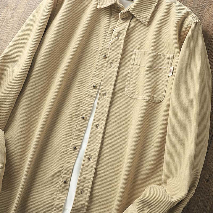 Buddha Stones Lapel Corduroy Solid Color Men's Long Sleeve Cotton Thickened Jacket With Pockets - image 3