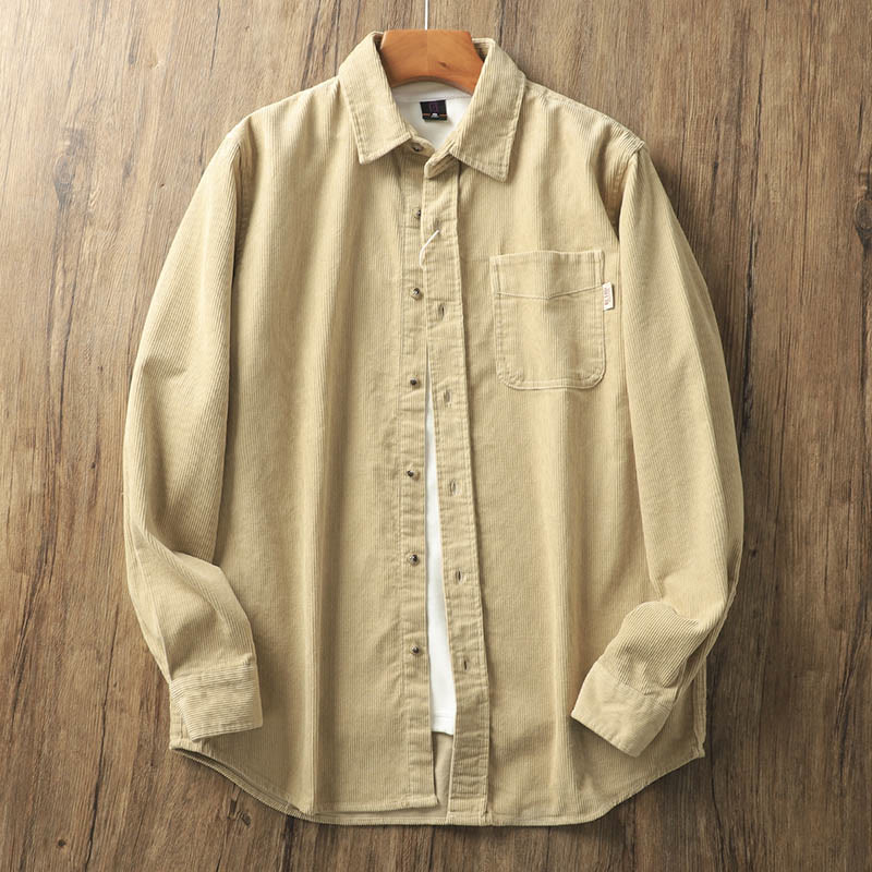 Buddha Stones Lapel Corduroy Solid Color Men's Long Sleeve Cotton Thickened Jacket With Pockets - BurlyWood - US/UK/AU40，EU50 (2XL) - image 1