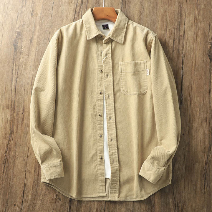 Buddha Stones Lapel Corduroy Solid Color Men's Long Sleeve Cotton Thickened Jacket With Pockets - BurlyWood - US/UK/AU40，EU50 (2XL) - image 1