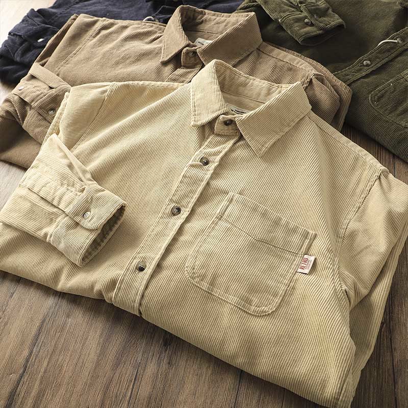 Buddha Stones Lapel Corduroy Solid Color Men's Long Sleeve Cotton Thickened Jacket With Pockets - image 17