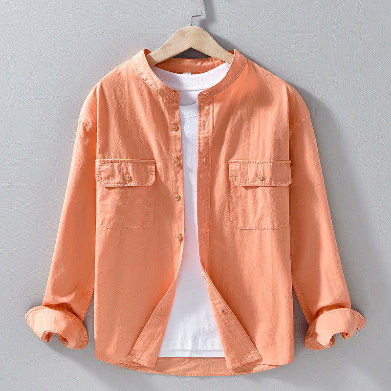 Buddha Stones Crew Neck Solid Color Men's Long Sleeve Cotton Thickened Jacket With Pockets - Coral - US/UK/AU42，EU52 (3XL) - image 15