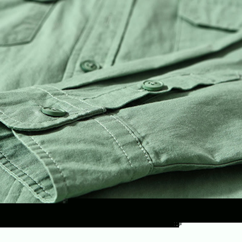 Buddha Stones Crew Neck Solid Color Men's Long Sleeve Cotton Thickened Jacket With Pockets - image 8