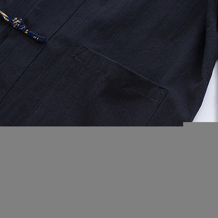 Buddha Stones Spring Cranes Design Men's Frog-Button Cotton Linen Long Sleeve Jacket - image 5