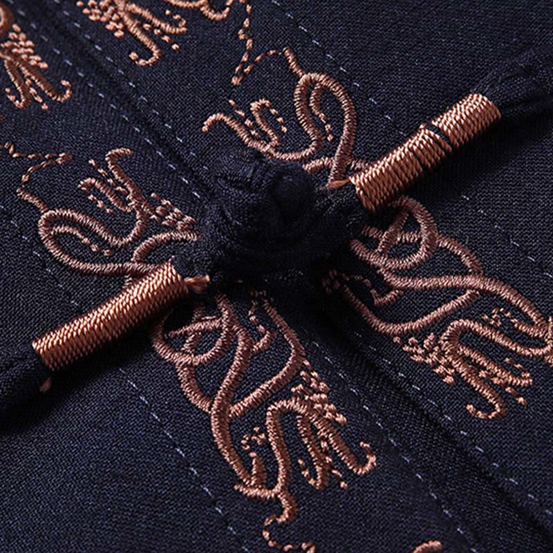 Buddha Stones Fu Character Embroidery Tang Suit Frog-Button Men's Long Sleeve Jacket Shirt Pants - image 2