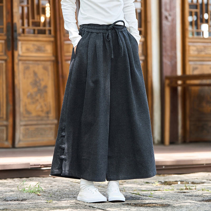 Buddha Stones Winter Chinese Frog-Button Design Corduroy Thermal Men's Wide Leg Pants With Pockets - image 4