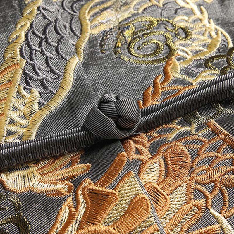 Buddha Stones Spring Fall Dragon Embroidery Frog-Button Long Sleeve Men's Jacket - image 3