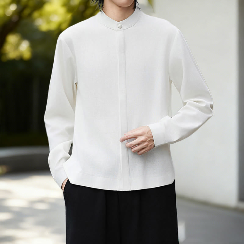 Buddha Stones Solid Color Open Front Long Sleeve Corduroy Jacket Men's Kimono Cotton Linen Shirt - image 25