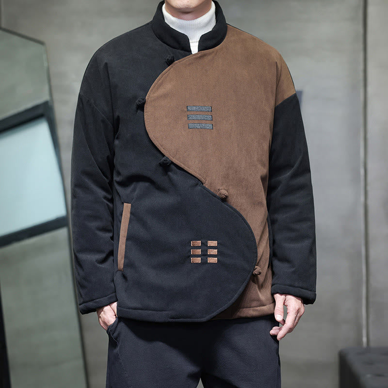 Buddha Stones Winter Yin Yang Tai Chi Corduroy Long Sleeve Men's Jacket With Pockets - Tan - US/UK/AU46，EU56 (5XL) - image 0