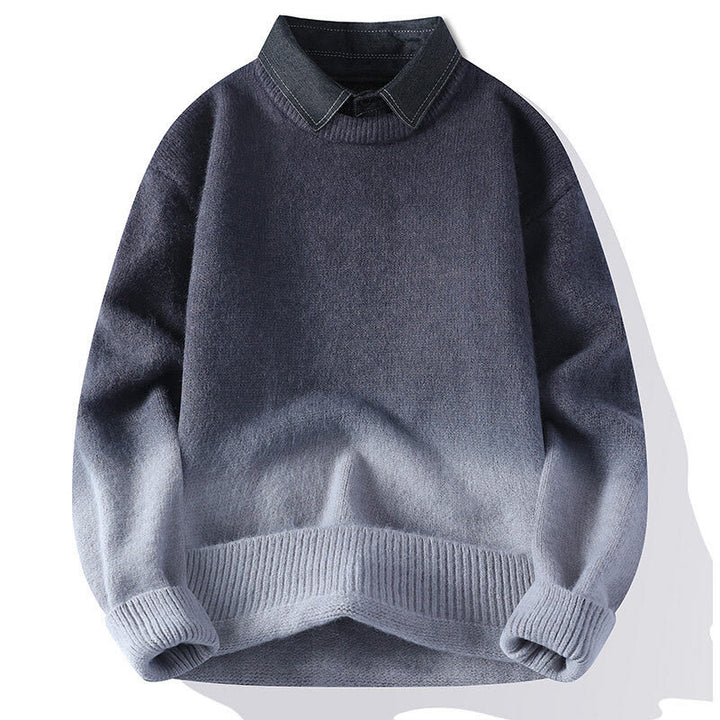 Buddha Stones Winter Stand Collar Gradient Color Design Warm Men's Long Sleeve Knitted Sweater - DarkGray - US/UK/AU44，EU54 (4XL) - image 0