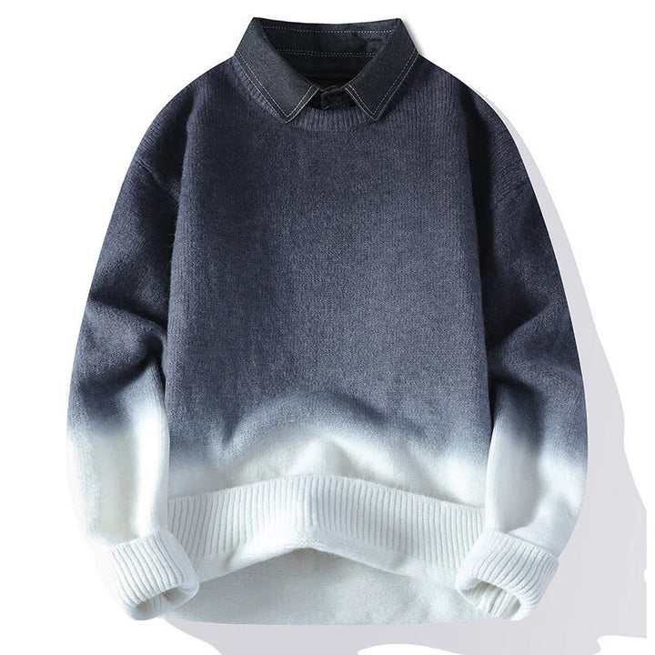 Buddha Stones Winter Stand Collar Gradient Color Design Warm Men's Long Sleeve Knitted Sweater - Gray - US/UK/AU44，EU54 (4XL) - image 1
