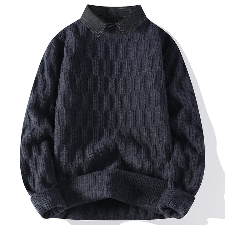 Buddha Stones Winter Black Stand Collar Lines Design Warm Men's Long Sleeve Knitted Sweater - DarkGray - US/UK/AU44，EU54 (4XL) - image 9