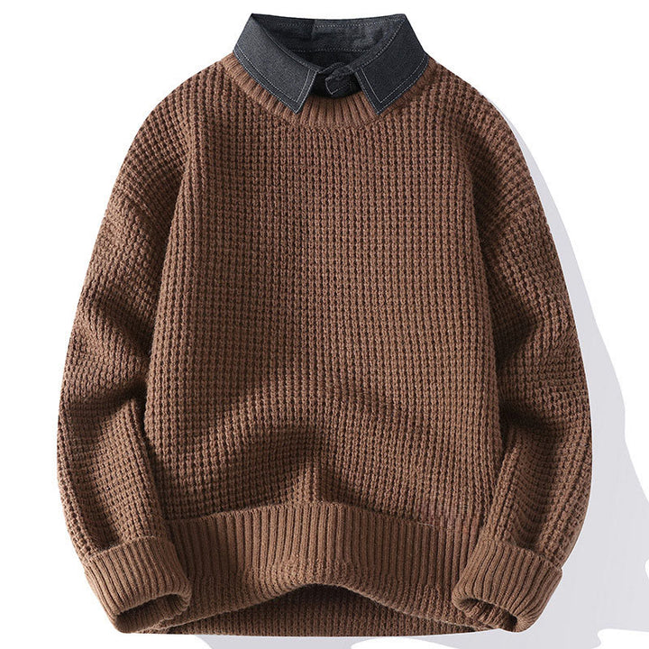Buddha Stones Winter Black Stand Collar Waffle Pattern Warm Men's Long Sleeve Knitted Sweater - Peru - US/UK/AU44，EU54 (4XL) - image 3