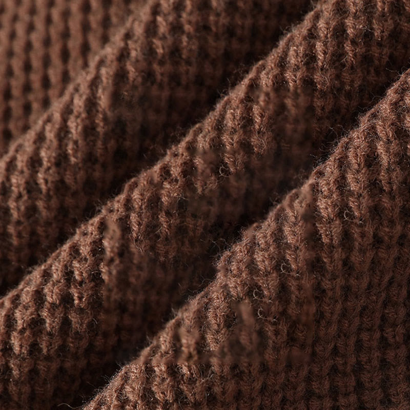 Buddha Stones Winter Black Stand Collar Waffle Pattern Warm Men's Long Sleeve Knitted Sweater - image 10