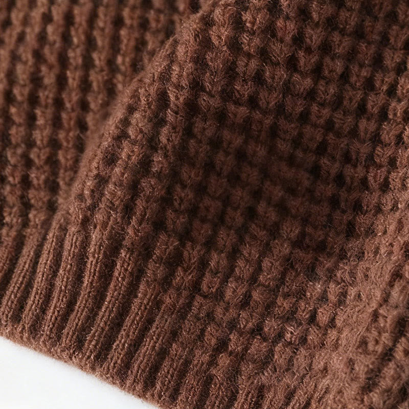 Buddha Stones Winter Black Stand Collar Waffle Pattern Warm Men's Long Sleeve Knitted Sweater - image 8