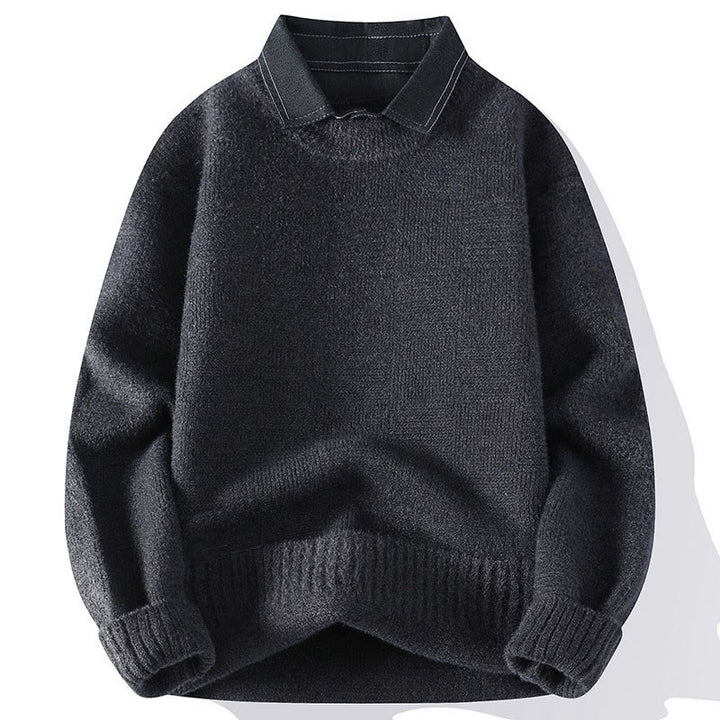 Buddha Stones Winter Black Stand Collar Plaid Pattern Warm Men's Long Sleeve Knitted Sweater - DarkGray - US/UK/AU44，EU54 (4XL) - image 5