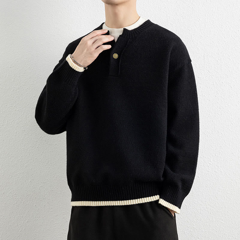 Buddha Stones Winter V-Neck One Button Design Warm Men's Long Sleeve Knitted Sweater - image 8