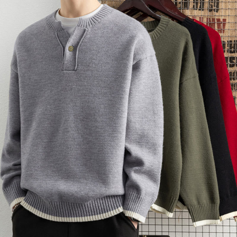 Buddha Stones Winter V-Neck One Button Design Warm Men's Long Sleeve Knitted Sweater - image 6