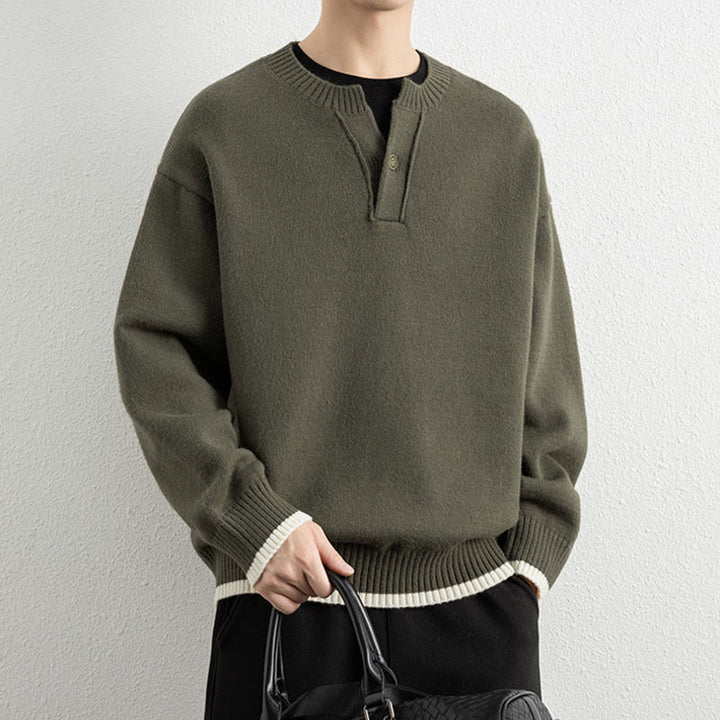 Buddha Stones Winter V-Neck One Button Design Warm Men's Long Sleeve Knitted Sweater - image 26