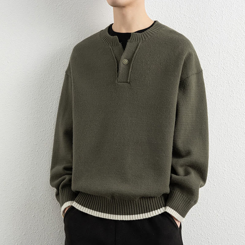 Buddha Stones Winter V-Neck One Button Design Warm Men's Long Sleeve Knitted Sweater - Olive - US/UK/AU44，EU54 (4XL) - image 23