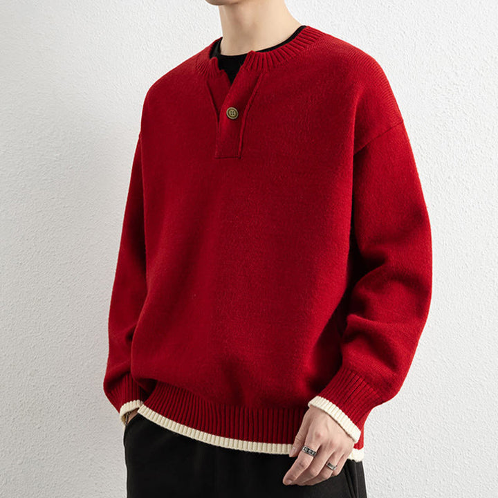 Buddha Stones Winter V-Neck One Button Design Warm Men's Long Sleeve Knitted Sweater - image 18