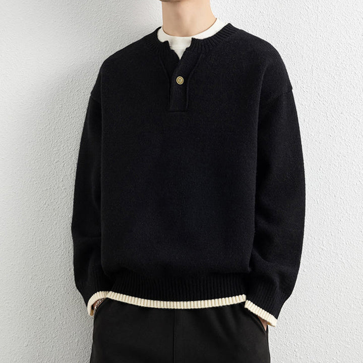 Buddha Stones Winter V-Neck One Button Design Warm Men's Long Sleeve Knitted Sweater - image 12