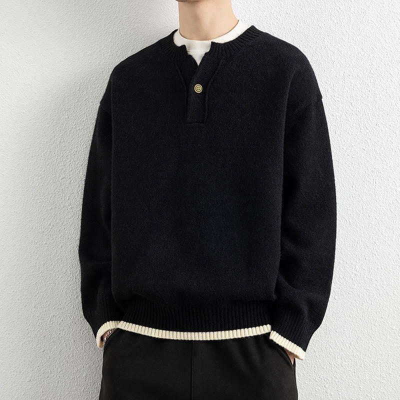 Buddha Stones Winter V-Neck One Button Design Warm Men's Long Sleeve Knitted Sweater - image 12