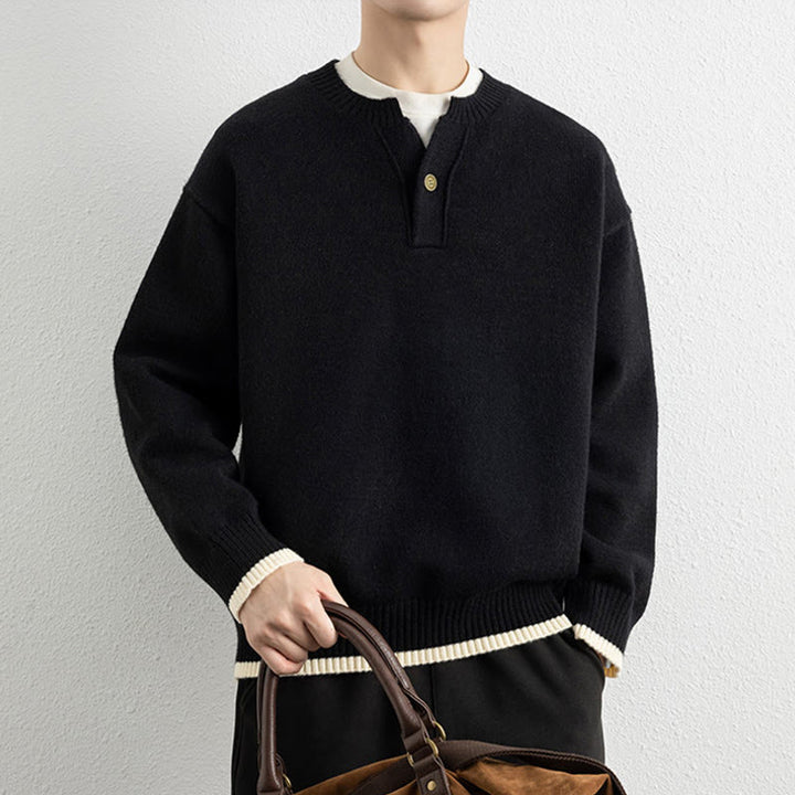 Buddha Stones Winter V-Neck One Button Design Warm Men's Long Sleeve Knitted Sweater - image 11