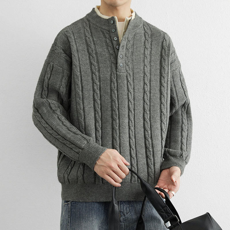 Buddha Stones Winter V-Neck Buttons Twisted Design Warm Men's Long Sleeve Knitted Sweater - image 9