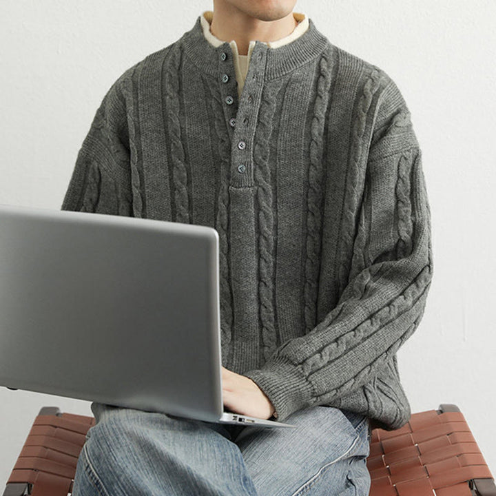 Buddha Stones Winter V-Neck Buttons Twisted Design Warm Men's Long Sleeve Knitted Sweater - image 12