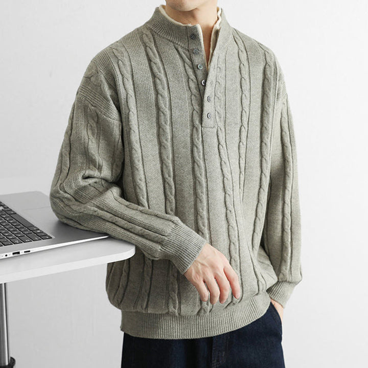 Buddha Stones Winter V-Neck Buttons Twisted Design Warm Men's Long Sleeve Knitted Sweater - image 17