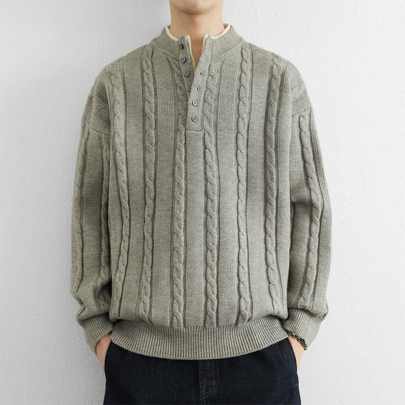 Buddha Stones Winter V-Neck Buttons Twisted Design Warm Men's Long Sleeve Knitted Sweater - LightGrey - US/UK/AU44，EU54 (4XL) - image 13
