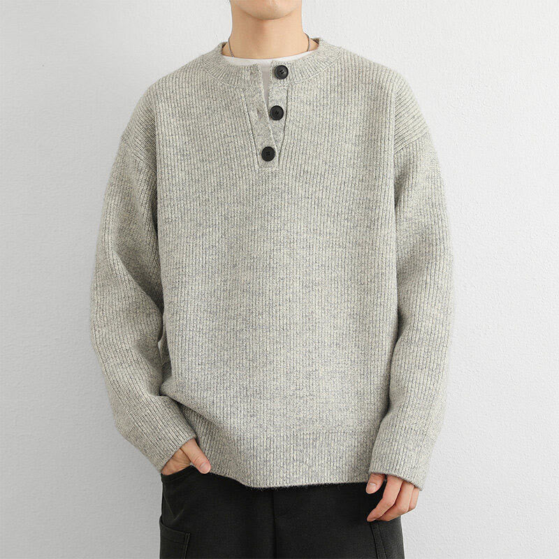 Buddha Stones Winter V-Neck Buttons Ribbed Design Warm Men's Long Sleeve Knitted Sweater - Linen - US/UK/AU42，EU52 (3XL) - image 5