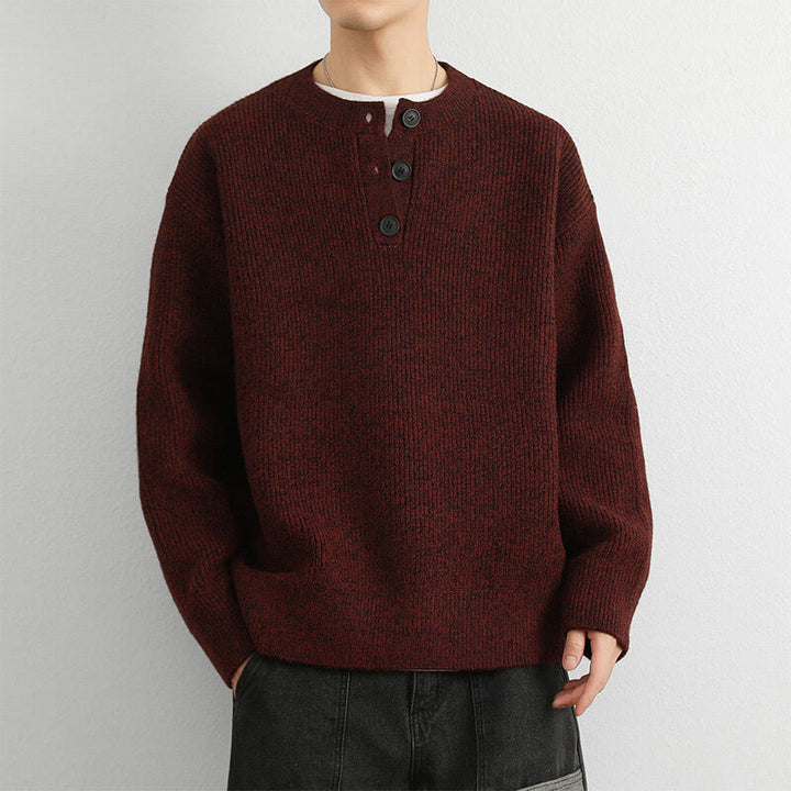 Buddha Stones Winter V-Neck Buttons Ribbed Design Warm Men's Long Sleeve Knitted Sweater - DarkRed - US/UK/AU42，EU52 (3XL) - image 12