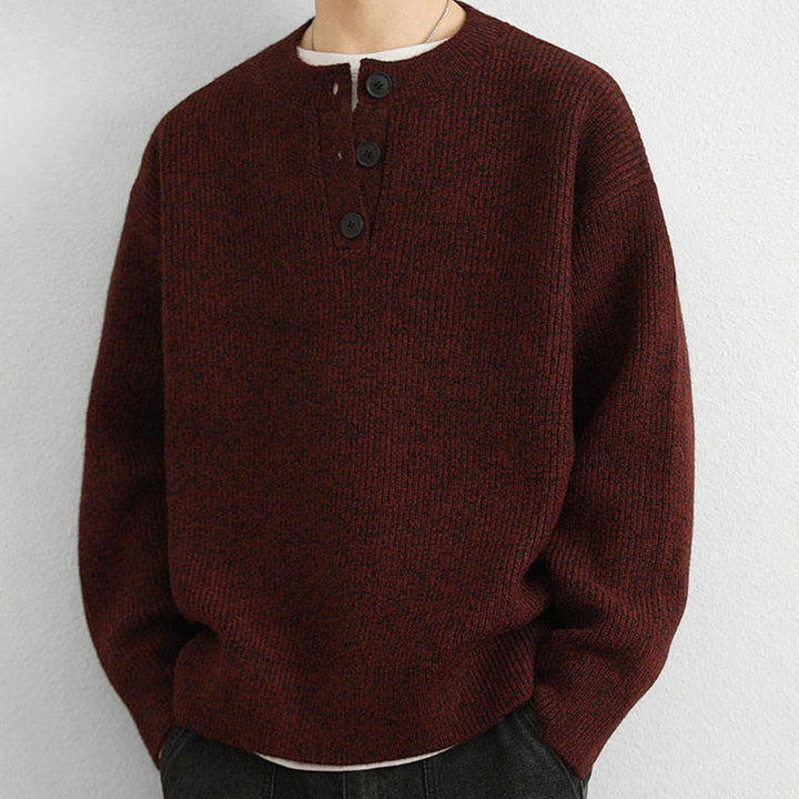 Buddha Stones Winter V-Neck Buttons Ribbed Design Warm Men's Long Sleeve Knitted Sweater - image 16