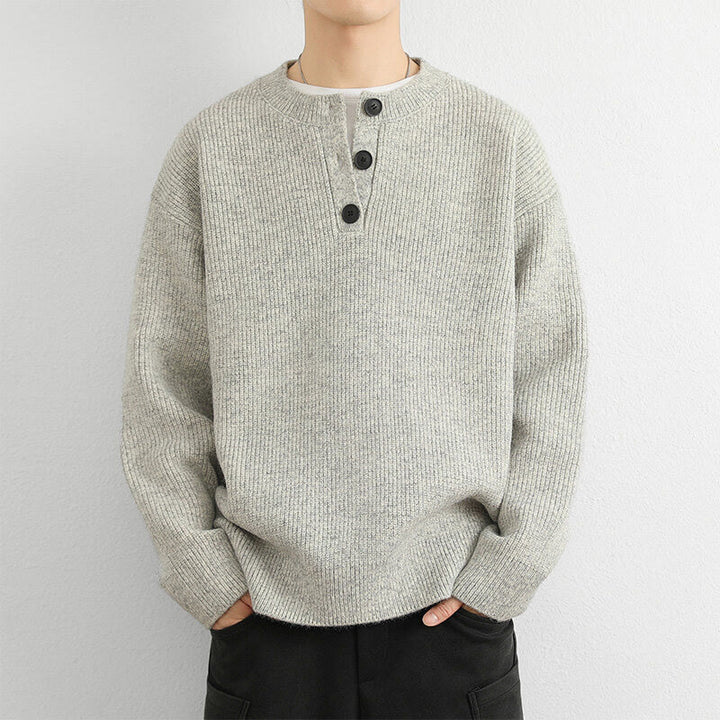 Buddha Stones Winter V-Neck Buttons Ribbed Design Warm Men's Long Sleeve Knitted Sweater - image 7