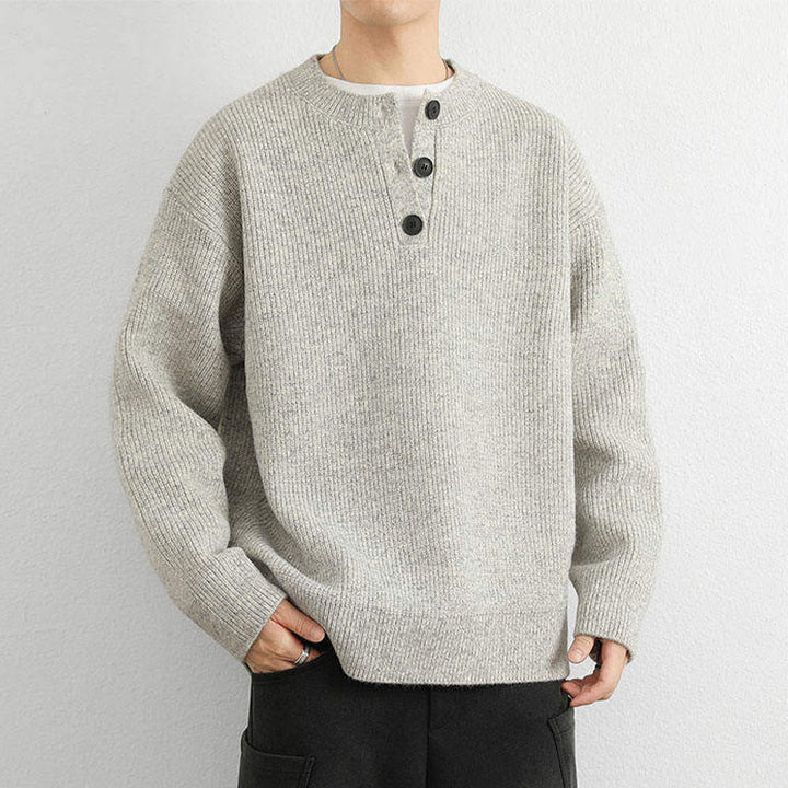 Buddha Stones Winter V-Neck Buttons Ribbed Design Warm Men's Long Sleeve Knitted Sweater - image 6