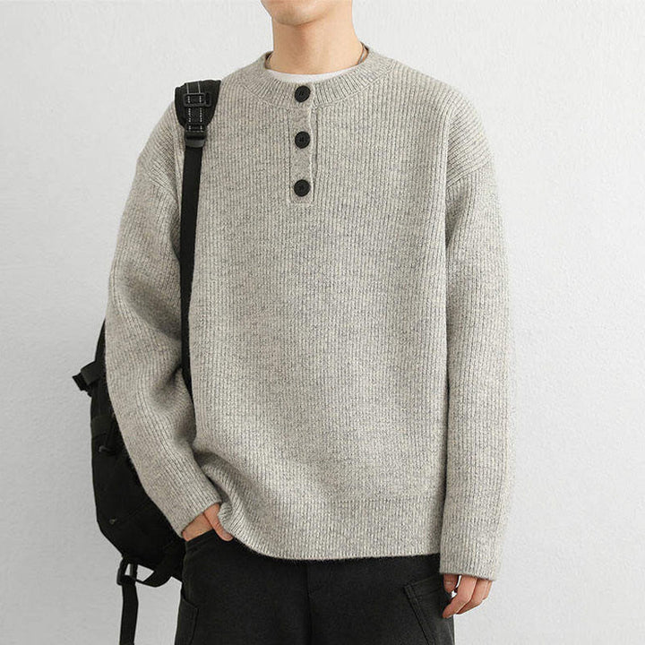 Buddha Stones Winter V-Neck Buttons Ribbed Design Warm Men's Long Sleeve Knitted Sweater - image 10