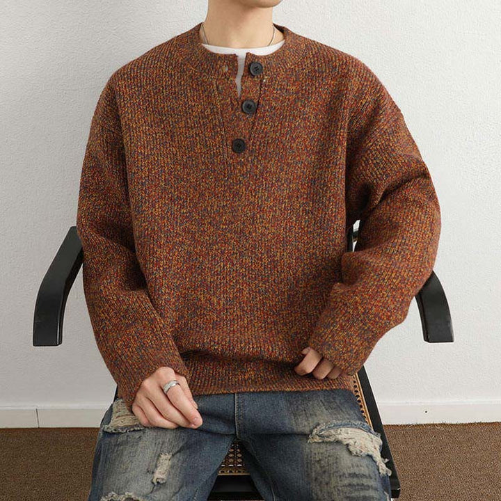 Buddha Stones Winter V-Neck Buttons Ribbed Design Warm Men's Long Sleeve Knitted Sweater - image 3