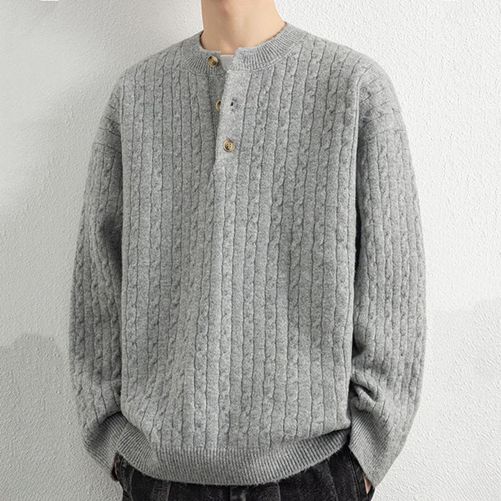 Buddha Stones Winter Crew Neck Three Buttons Twisted Design Warm Men's Long Sleeve Knitted Sweater - image 13