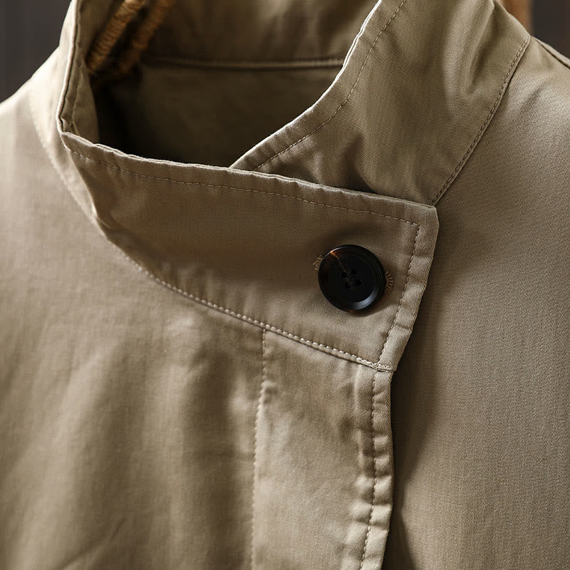 Buddha Stones Fall Buttons Long Sleeve Mid-length Cotton Women's Jacket With Pockets - image 6