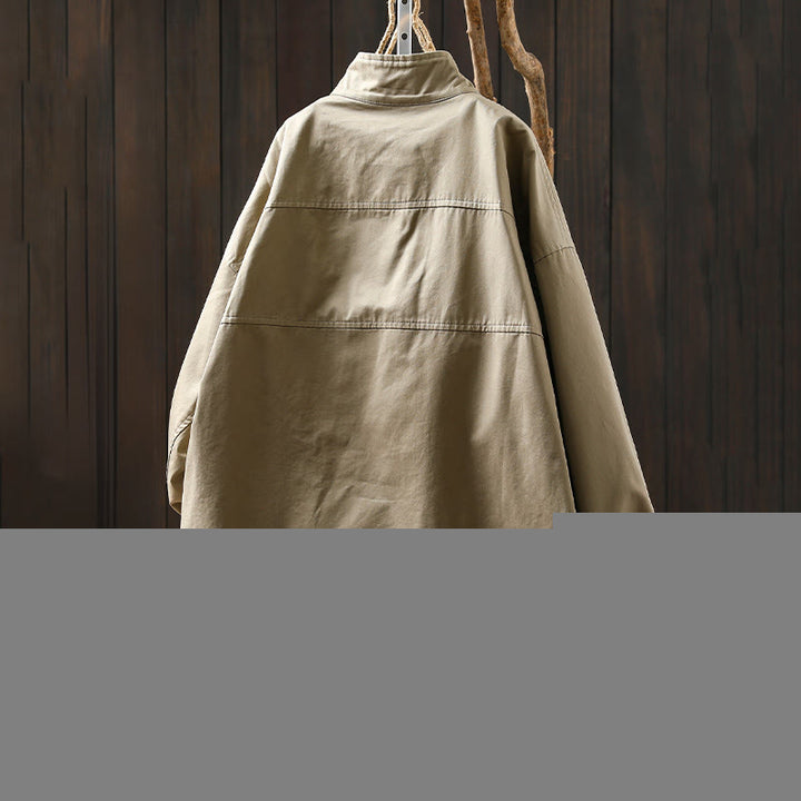 Buddha Stones Fall Buttons Long Sleeve Mid-length Cotton Women's Jacket With Pockets - image 3