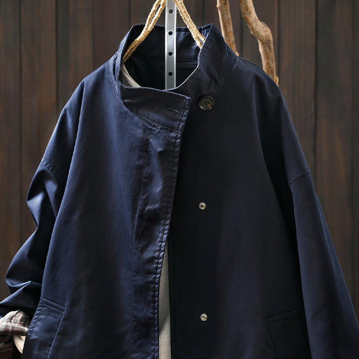 Buddha Stones Fall Buttons Long Sleeve Mid-length Cotton Women's Jacket With Pockets - image 1