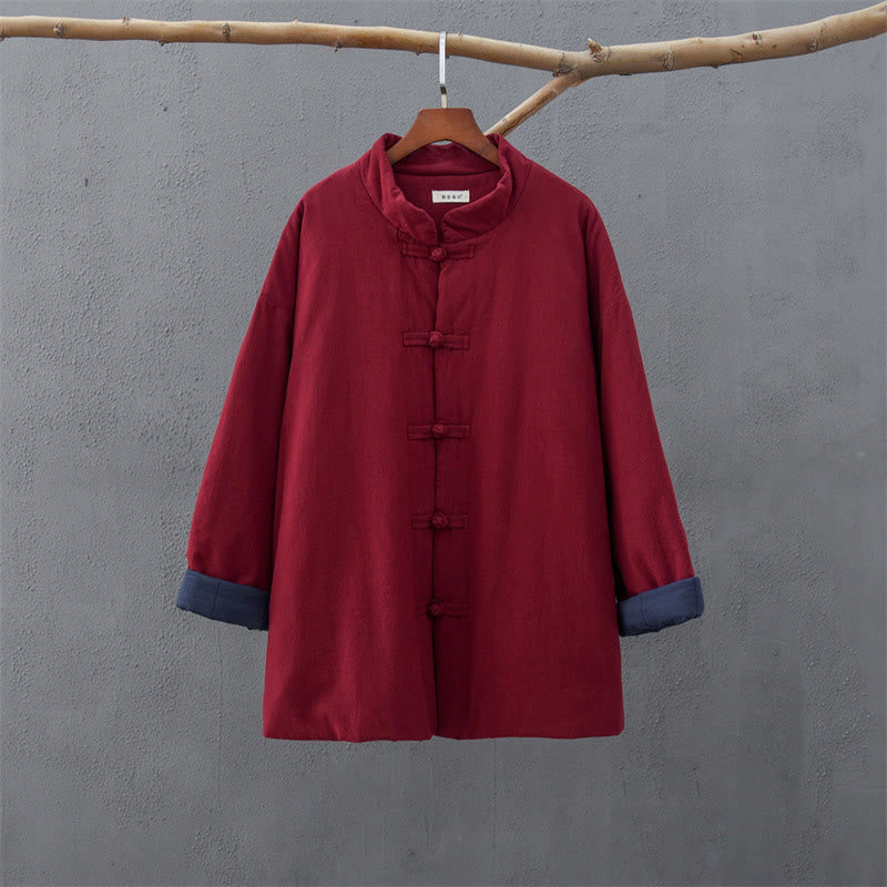 Buddha Stones Winter Solid Frog-Button Long Sleeve Cotton Women's Thermal Jacket With Pockets - image 24