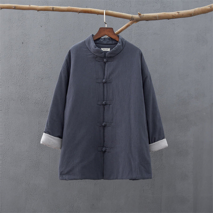 Buddha Stones Winter Solid Frog-Button Long Sleeve Cotton Women's Thermal Jacket With Pockets - image 31