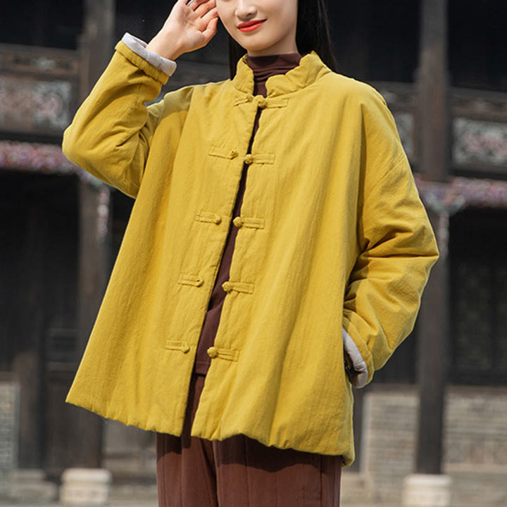 Buddha Stones Winter Solid Frog-Button Long Sleeve Cotton Women's Thermal Jacket With Pockets - Gold - US4-6，UK/AU8-10，EU36-38 (F) - image 0