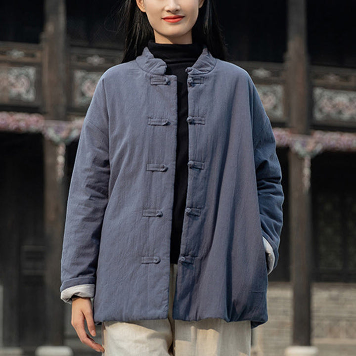 Buddha Stones Winter Solid Frog-Button Long Sleeve Cotton Women's Thermal Jacket With Pockets - Gray - US4-6，UK/AU8-10，EU36-38 (F) - image 25