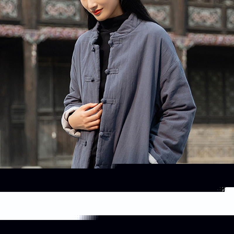 Buddha Stones Winter Solid Frog-Button Long Sleeve Cotton Women's Thermal Jacket With Pockets - image 29