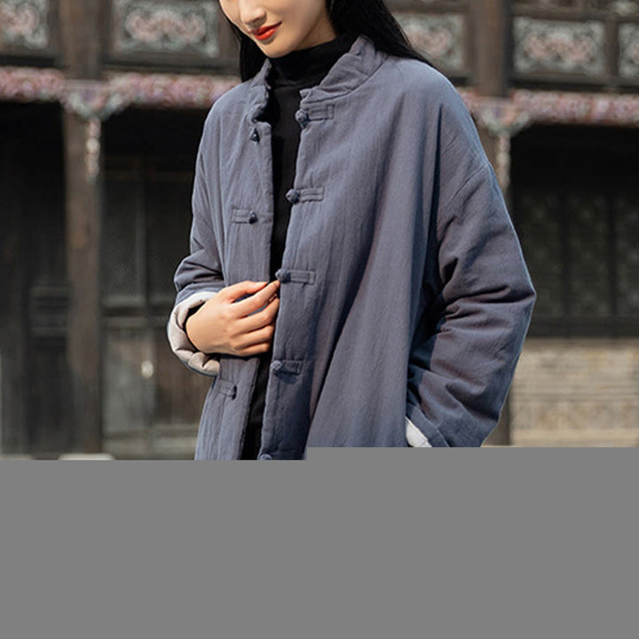 Buddha Stones Winter Solid Frog-Button Long Sleeve Cotton Women's Thermal Jacket With Pockets - image 29